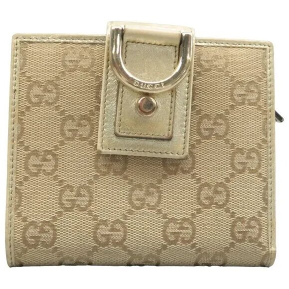 100% Authentic GUCCI D-ring Brown Cloth Wallet 286-091824 - Picture 1 of 12